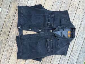 Baccini Vintage Black Denim Lace-Up Grommet Detail Vest